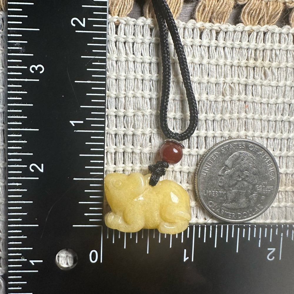 Yellow Jade Rat Carving Pendant Necklace on Black Adjustable Rope - Picture 15 of 16